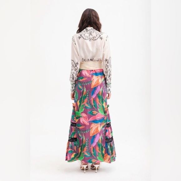 ISLA & WHITE Berta Tropical Floral Lace Insert Mermaid Formal Gown Maxi Skirt S - Picture 3 of 10
